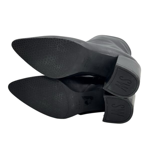 Stuart Weitzman Black Pointed Toe Ankle Boot SZ 7 Women's Leather Modern Block - Picture 10 of 12